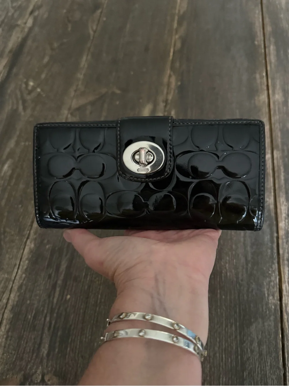 Coach Madison Black Patent Leather Wallet w/ Turquoise Lining | Like New